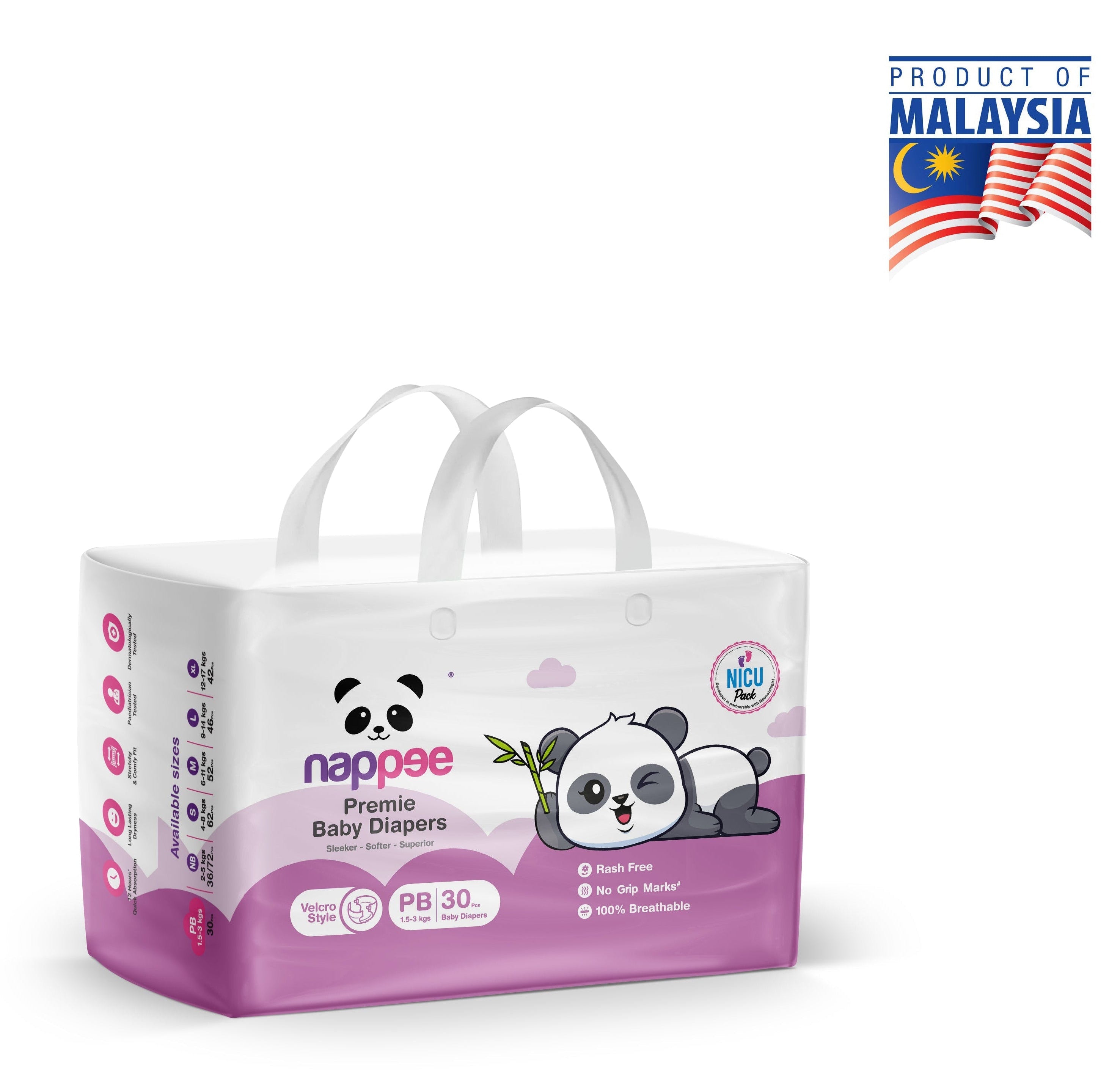 Nappee Premium Premie Baby Diapers product pack